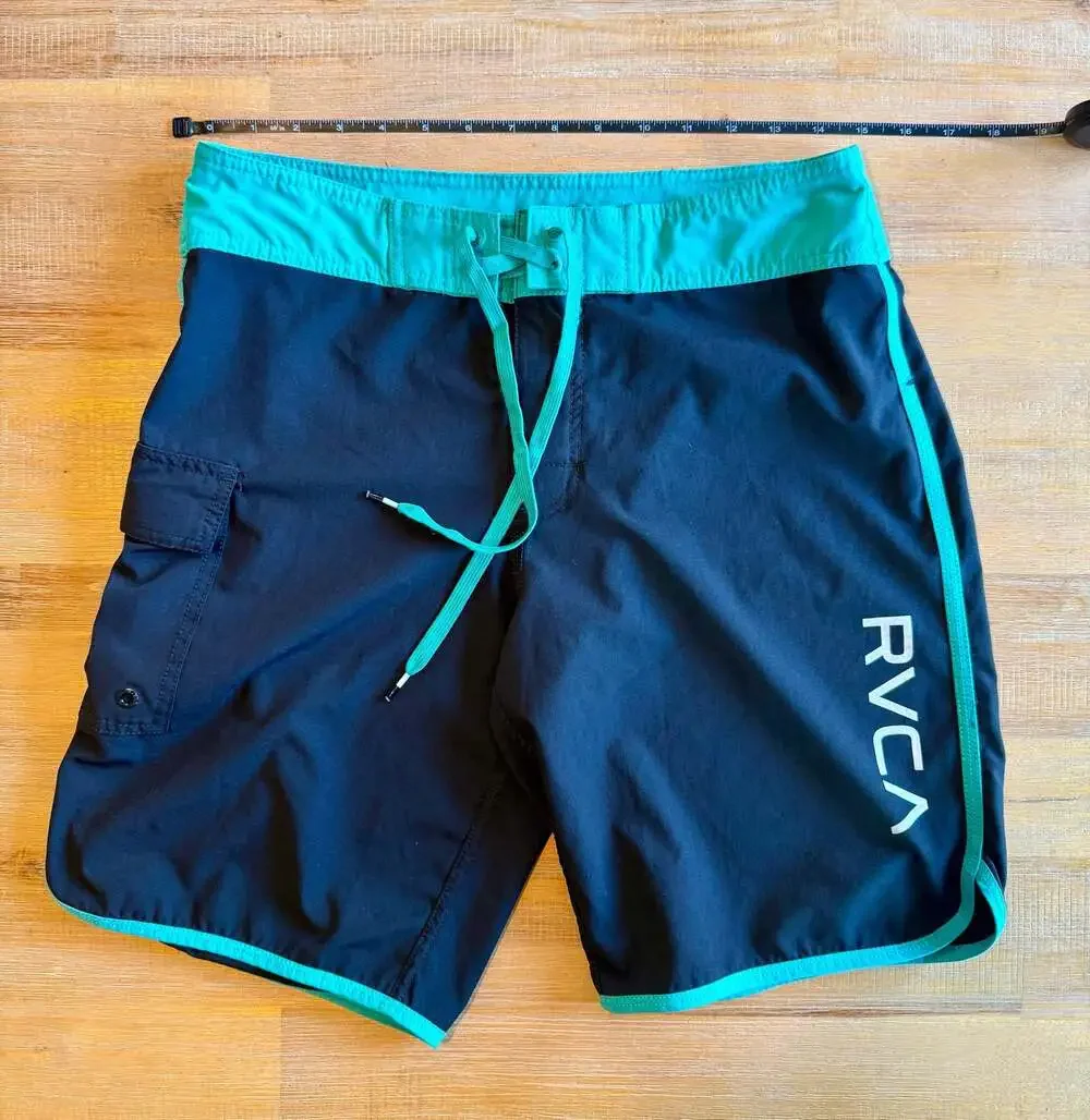 RVCA Performance Stretch Black and Turquoise Boardshorts Size 30